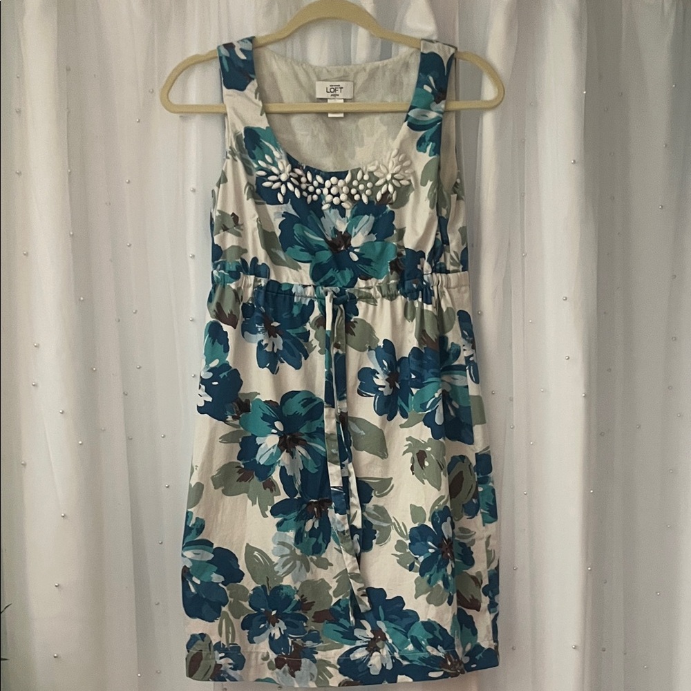 Liz Claiborne Floral Mini Dress - Teal and White